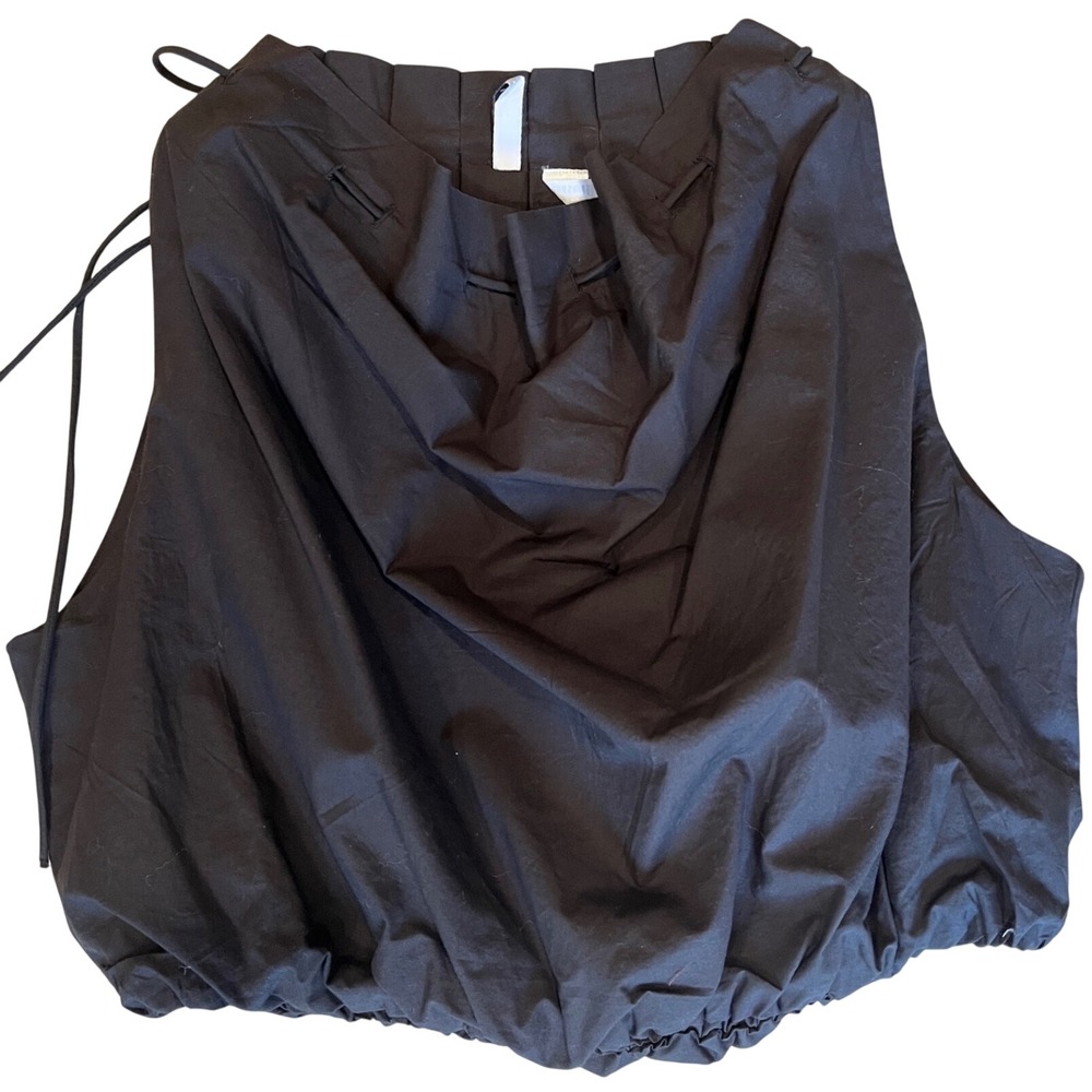 Black Sleeveless Bubble Hem Draped Cowl Neck Avant Garde Top